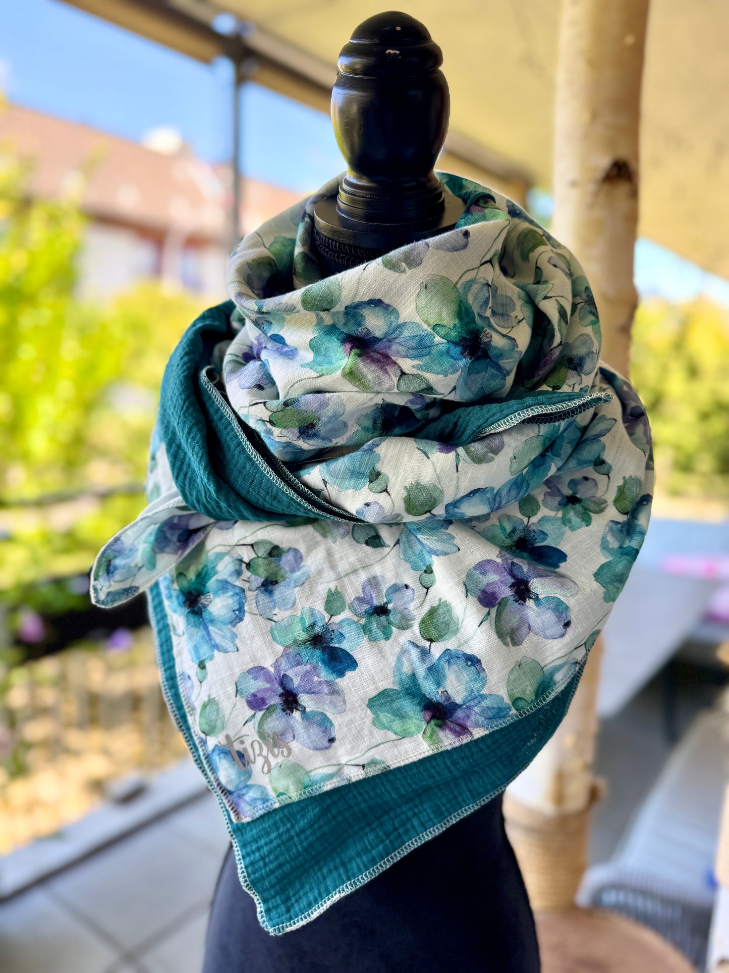 Musselin Halstuch - blaui Blueme