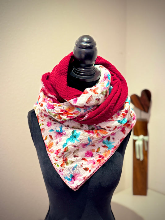 Musselin Halstuch -bunti Blüätä/bordeaux