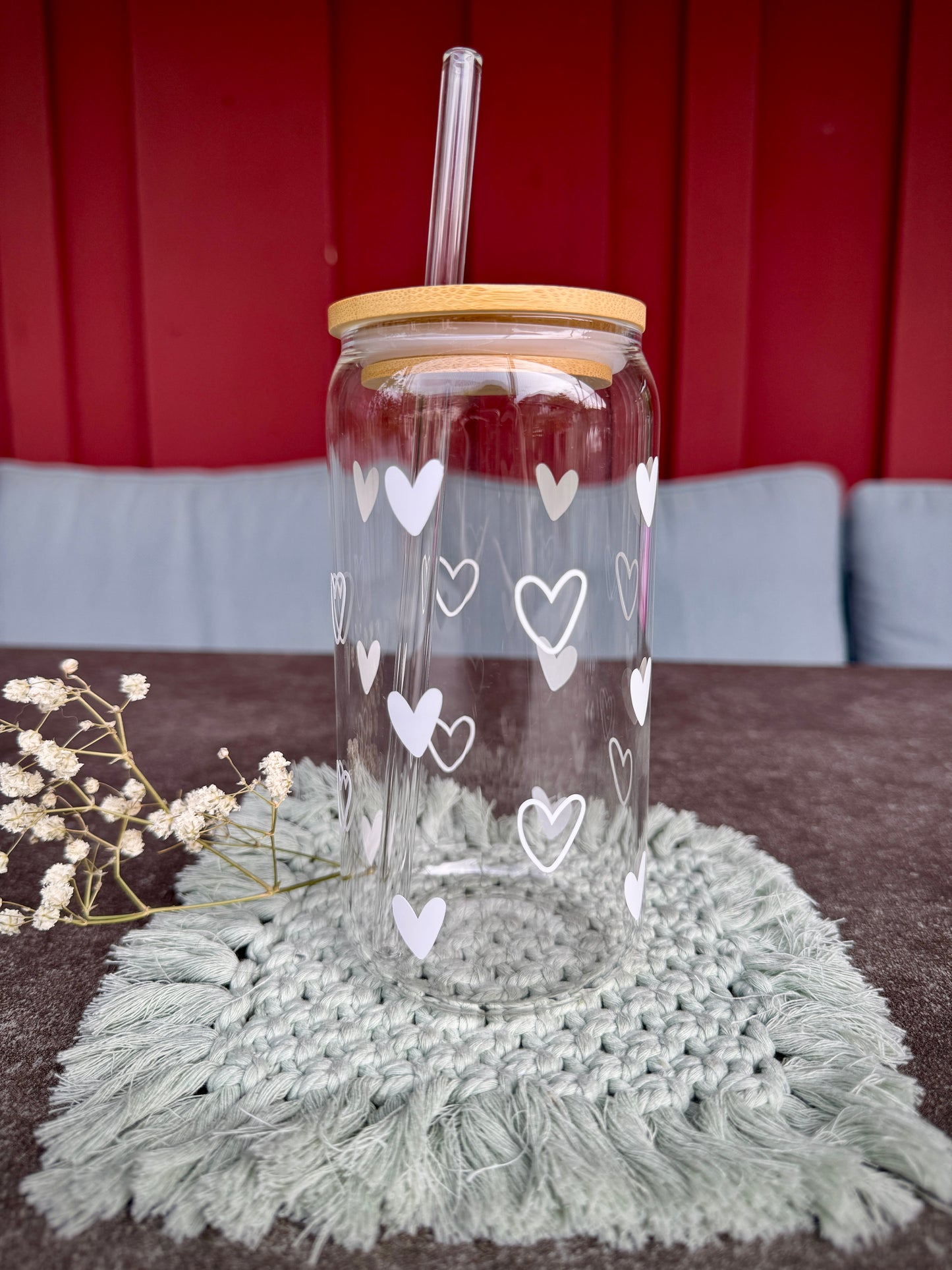 Trinkglas „kleine Herzen" weiss