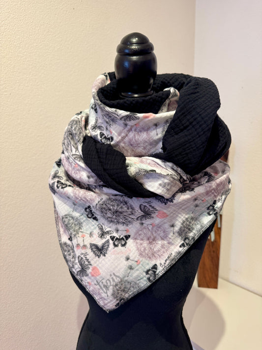 Musselin Halstuch- Schmätterling/schwarz