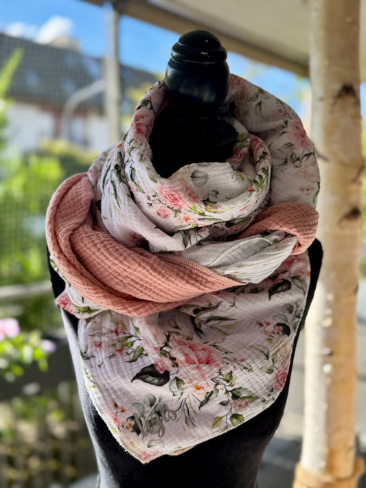 Musselin Halstuch - Blumenbouquet rosa
