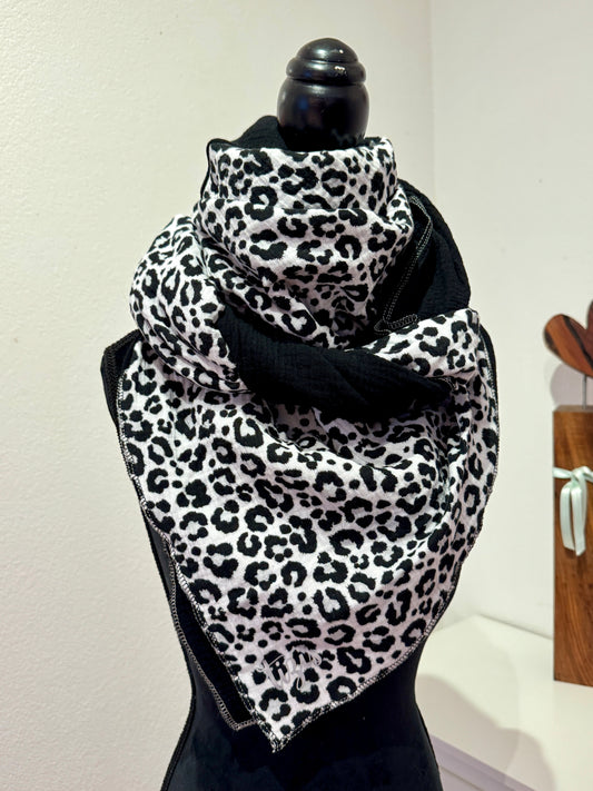 Musselin Halstuch-Leopard/schwarz