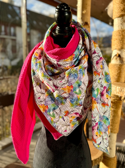 Musselin Halstuch- bunti Fäderä pink