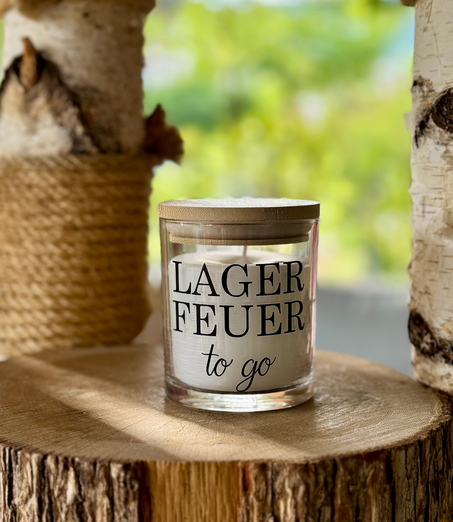 Windlicht mit Holzdeckel "Lagerfeuer to go"